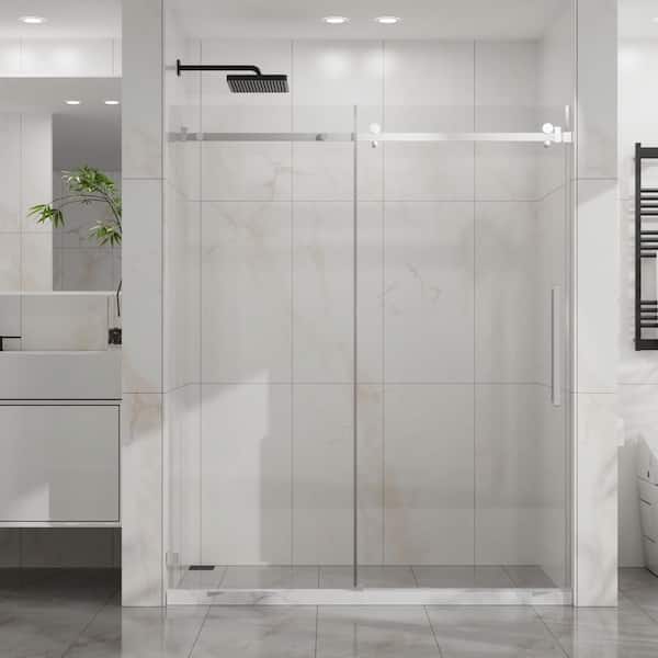 56 in. - 60 in. W x 72 in. H Frameless Sliding Shower Door with 1/4 in. SGCC Clear Tempered Glass in Chrome