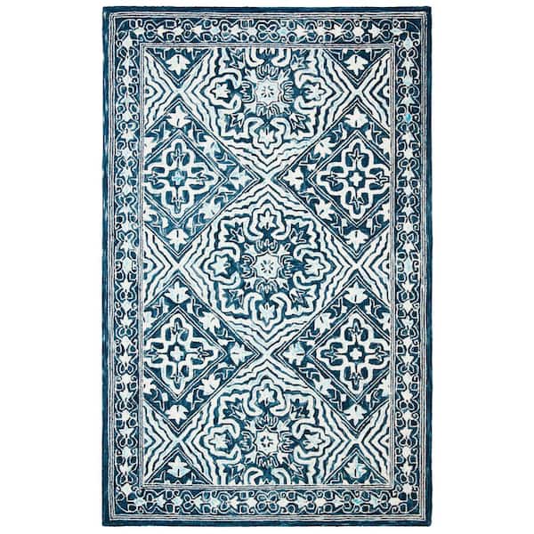 SAFAVIEH Trace Navy/Light Blue 5 ft. x 8 ft. Border Area Rug