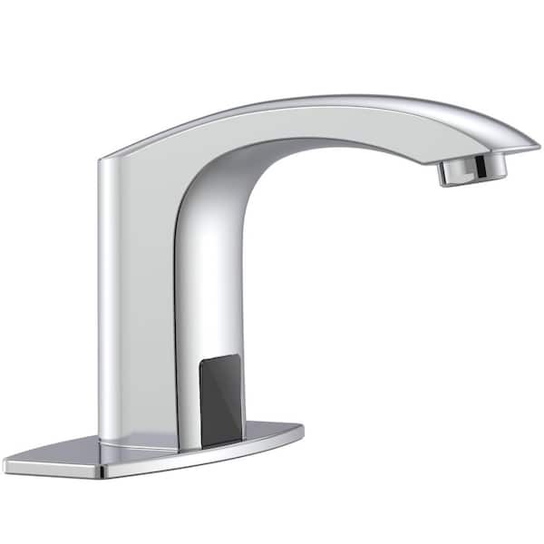 Automatic Sensor Touchless Bathroom Sink Faucet With Deck Plate In Polished Chrome