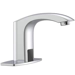 Automatic Sensor Touchless Bathroom Sink Faucet with Deck Plate in Polished Chrome