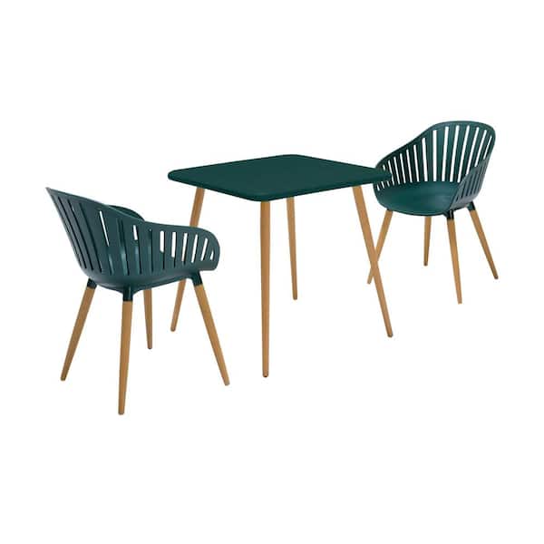 Armen Living Nassau Outdoor 3 Piece Green Eucalyptus Dining Set
