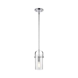 Pilaster II Cylinder 100-Watt 1 Light Polished Chrome Shaded Pendant Light with Seeded glass Seeded Glass Shade