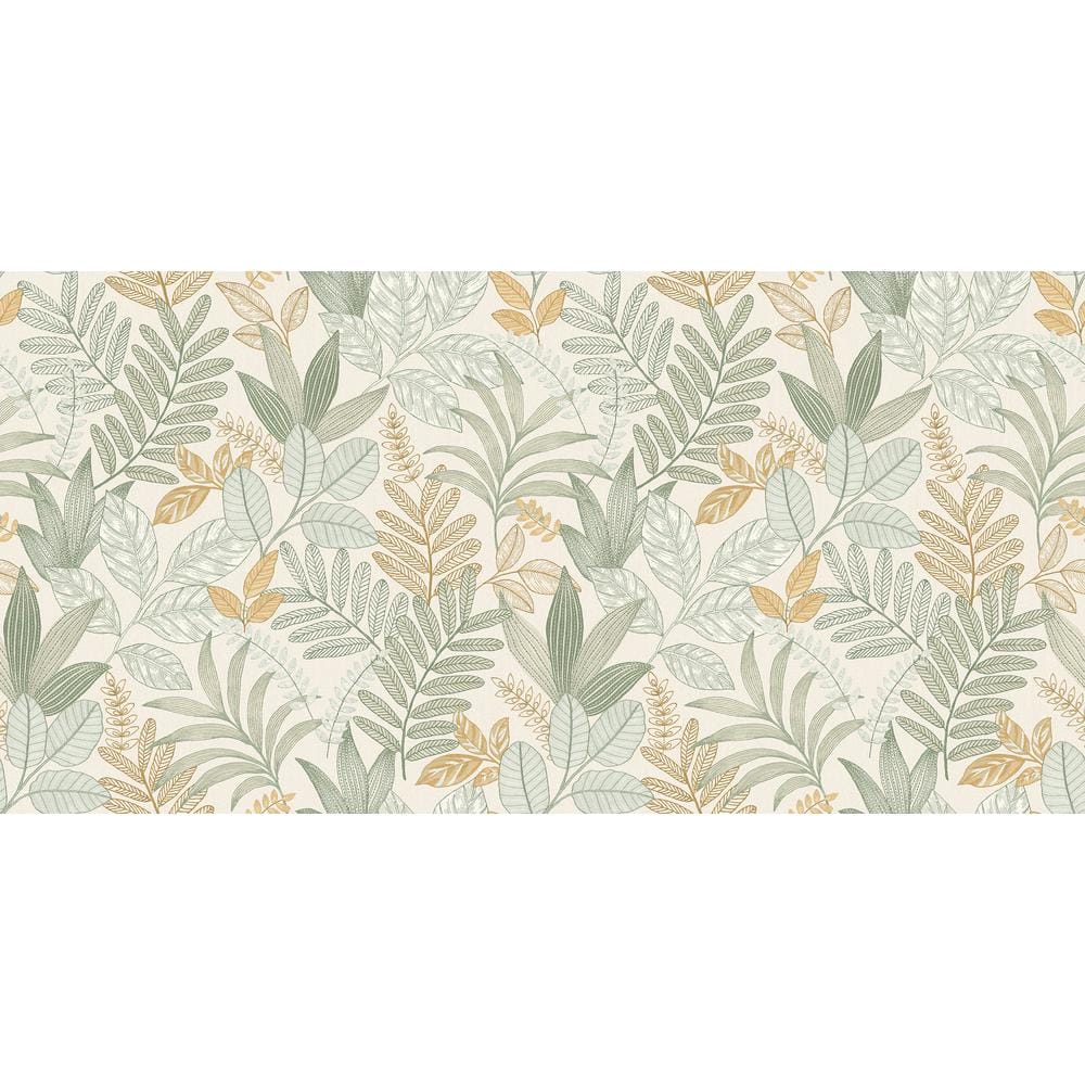 Moss Green Minimalist Leaves Non-Pasted Wallpaper