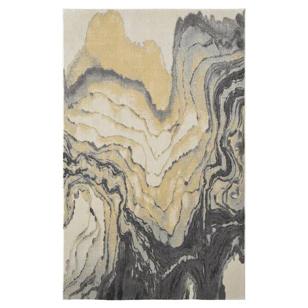HomeRoots 7 x 10 Yellow and Ivory Abstract Area Rug
