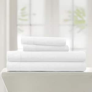 4-Piece White 100% Cotton Ultra Soft Jersey Knit King Sheet Set