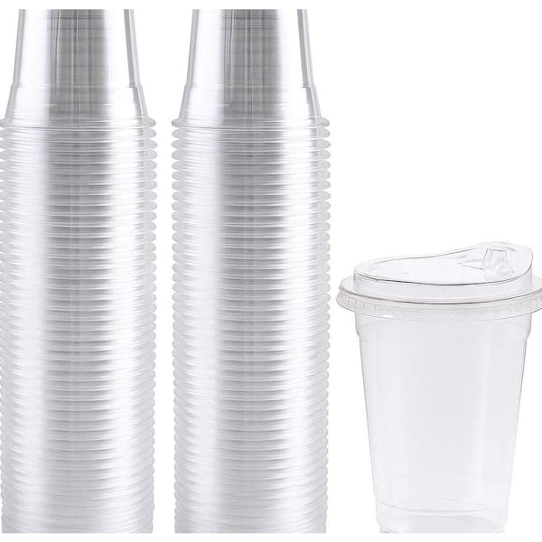 3.94 in. Clear Transparent Disposable Plastic Cups with Straw Less Sip Lids Cold Beverage To Go (200 Per Case)