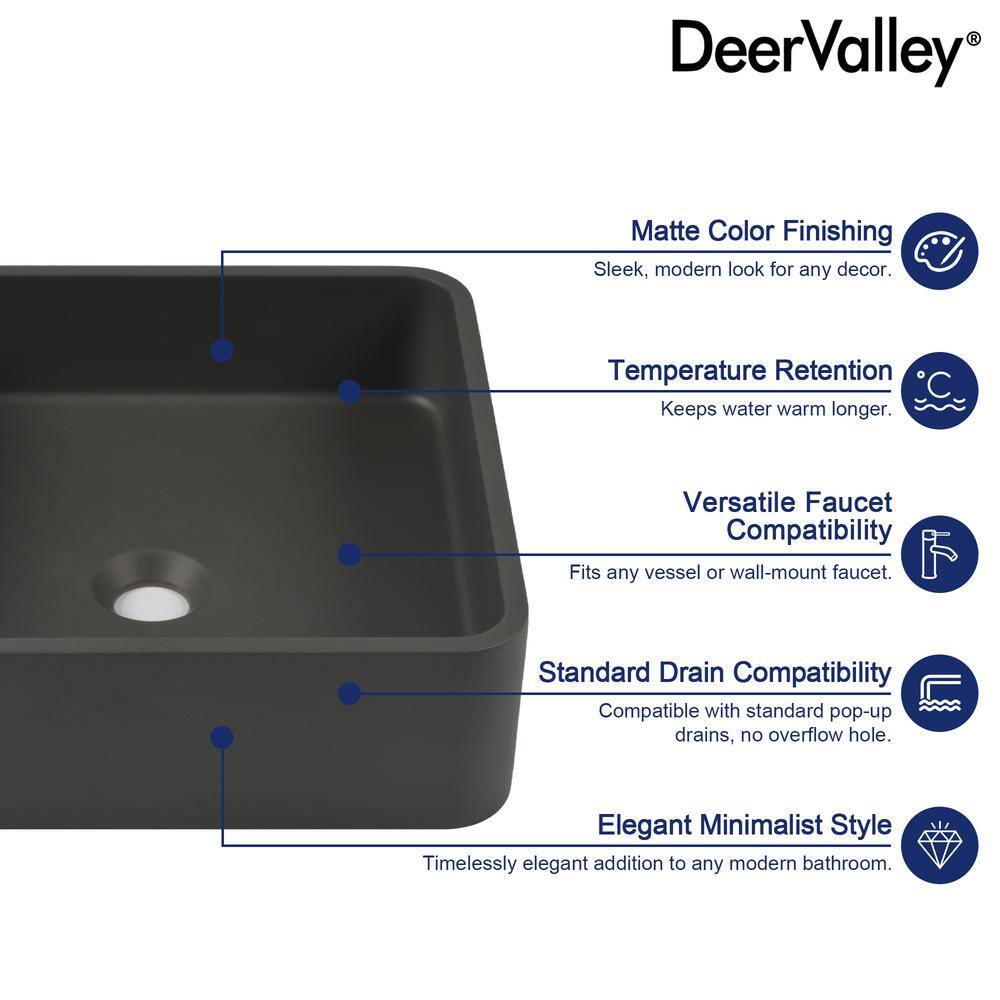 Black Square Concrete Above-Counter Vessel Bathroom Sink