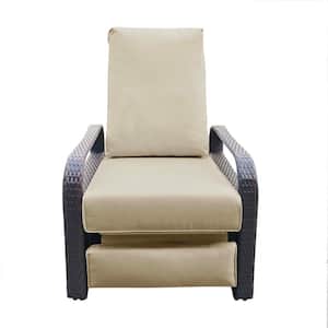 Outdoor Wicker Automatic Adjustable Lounge Recliner Chair with Comfy Thicken Cushion, All Weather Aluminum Frame Khaki