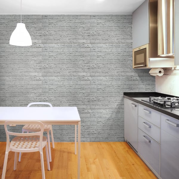 3D Falkirk Retro II 39 in. x 23 in. Grey Faux Bricks PVC Wall Panel (10-Pack)