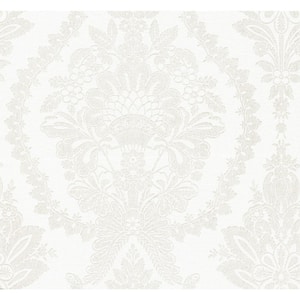 Ronald Redding White and Beige Heritage Damask Matte Non-pasted Grasscloth Wallpaper 27 in. x 27 ft.