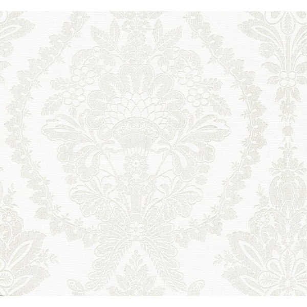 York Wallcoverings Ronald Redding White and Beige Heritage Damask Matte Non-pasted Grasscloth Wallpaper 27 in. x 27 ft.