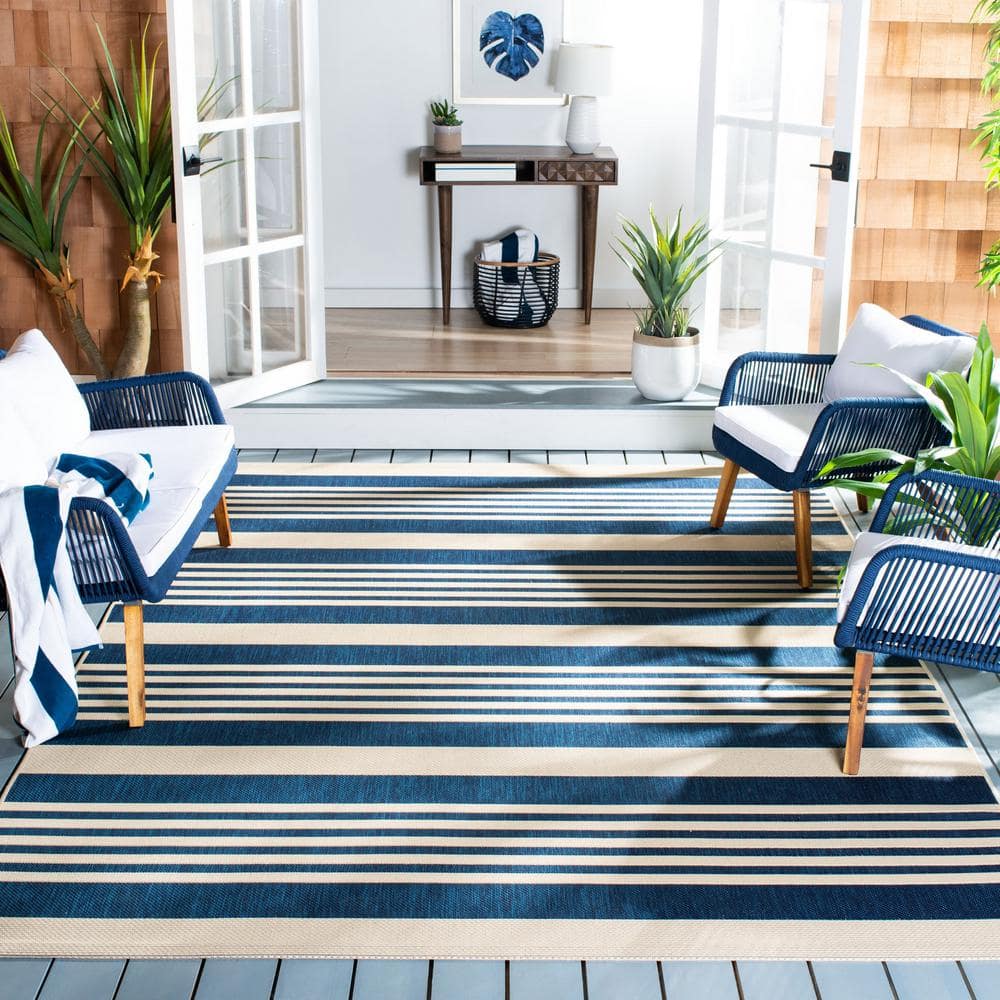Courtyard Navy Blue 79'' Easy-Care Synthetic Square Area Rug