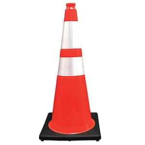 28 in. Orange Traffic Cone with Black Base and 4 in. and 6 in. Reflective Collars 10 lbs.
