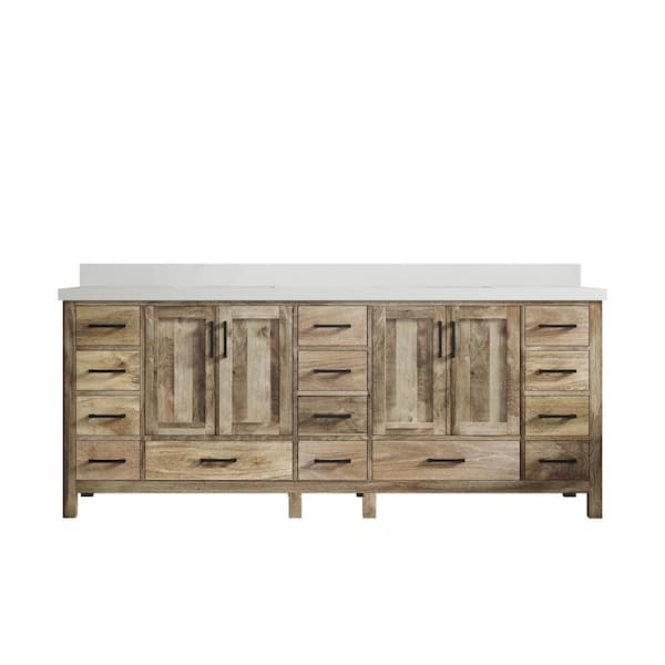 Willow Collections Malibu Mango 84 in. W x 22 in. D x 36 in. H Double Sink Bath Vanity in Natural with 2 in White Quartz Top