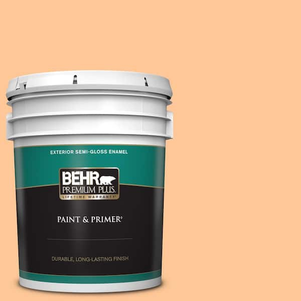 BEHR PREMIUM PLUS 5 gal. #P230-4 Citrus Punch Semi-Gloss Enamel Exterior Paint & Primer