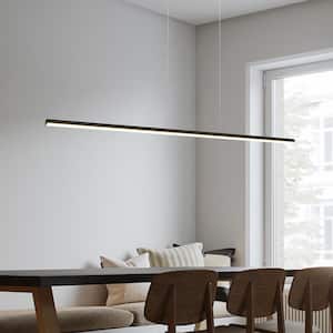 Neculina 40.9 in. 16-Watt 1-Light Integrated LED Chandelier Black Tubed Island Linear Pendant Light with Dimmable 6000K