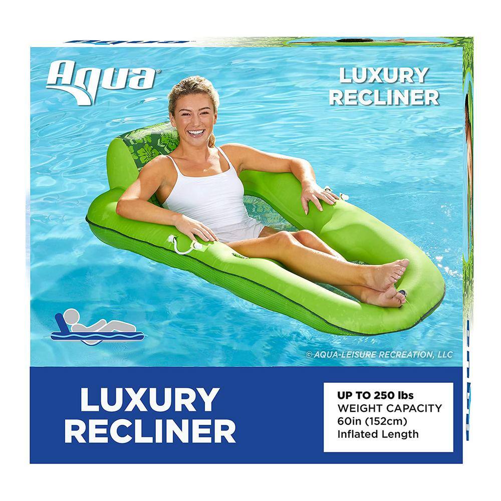 Lime Green Inflatable Pool Lounger with Headrest and Footrest