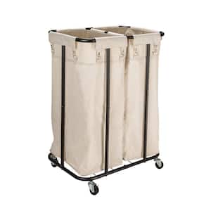 Natural Brown 31.5 in. H x 16.1 in. W x 23.6 in. D Metal 2-Bag Rolling Laundry Sorter