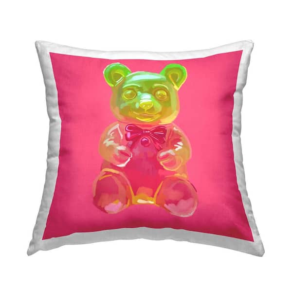 Stupell Industries Pink Candy Bear Pink Print Polyester 18 in. x 18 in. Throw Pillow