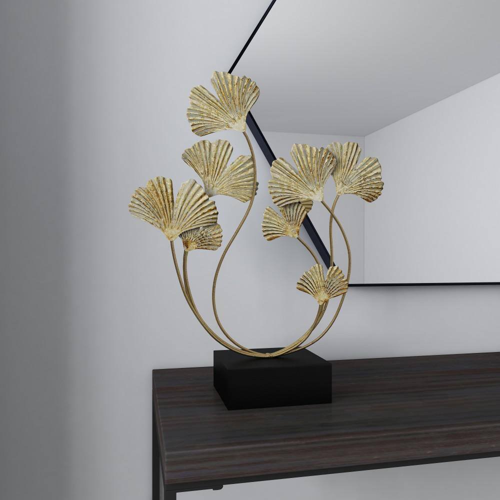 22" Gold Distressed Metal Floral Leaf Sculpture