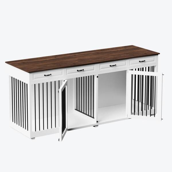 WIAWG 86.6 in. Large Dog Crate Furniture Wooden Dog Crate Kennel with 4
