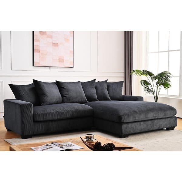 US Pride Furniture Payan 102 in. Square Arm 2-Piece Polyester L-Shaped Sectional Sofa in Black with Chaise