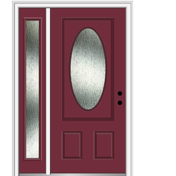 MMI Door 48 in. x 80 in. Left-Hand/Inswing Rain Glass Burgundy Fiberglass Prehung Front Door on 4-9/16 in. Frame