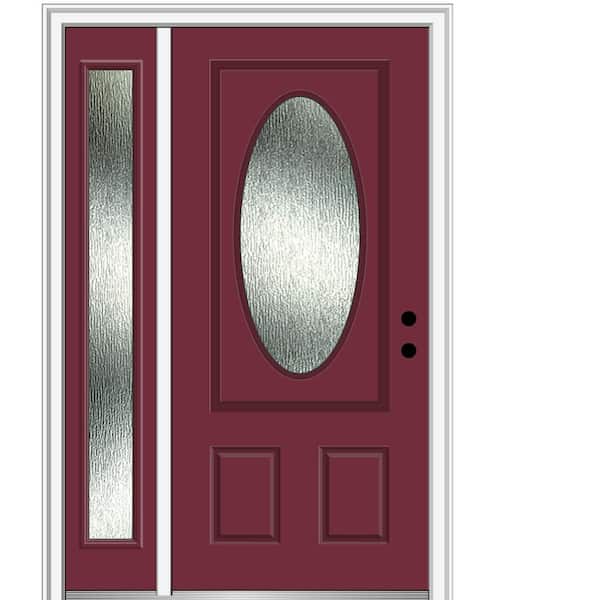 MMI Door 48 in. x 80 in. Left-Hand/Inswing Rain Glass Burgundy Fiberglass Prehung Front Door on 6-9/16 in. Frame