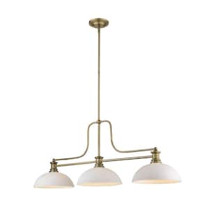 Melange 3-Light Heritage Brass Billiard Light with Matte Opal Glass Shade Island or with No Bulbs Included