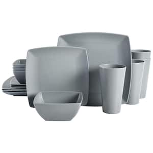 Grayson 16-Pcs Square Melamine Dinnerware Set Service of 4 in Grey