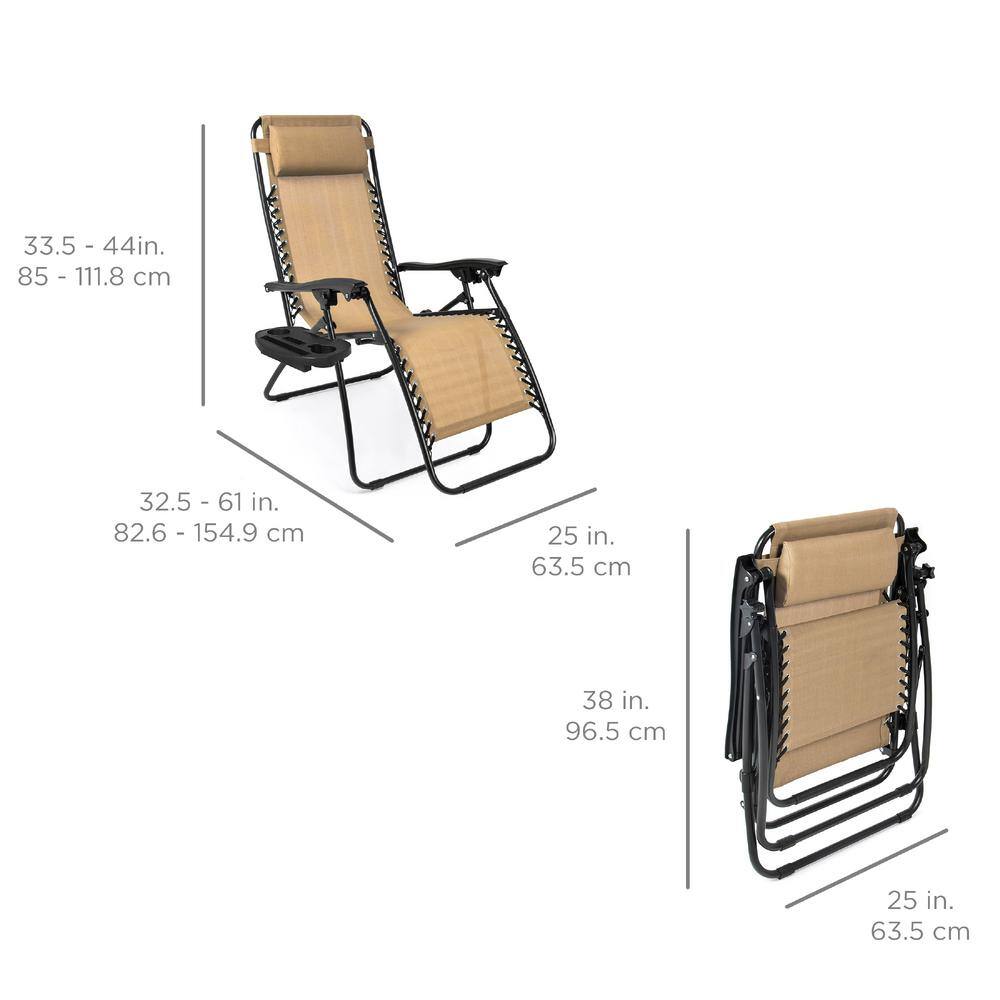 Beige Adjustable Steel Zero Gravity Lounger with Cushions and Tray