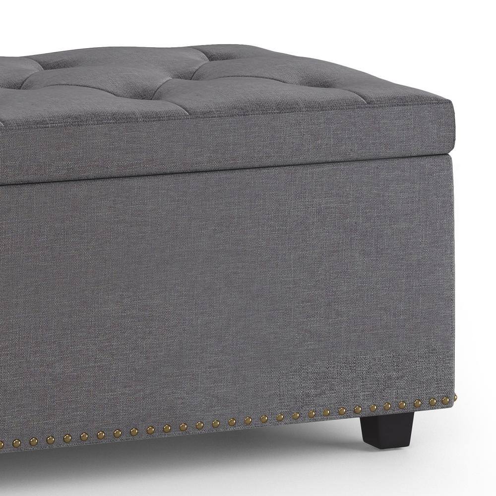 Hamilton Slate Grey Linen Blend Tufted Storage Footstool