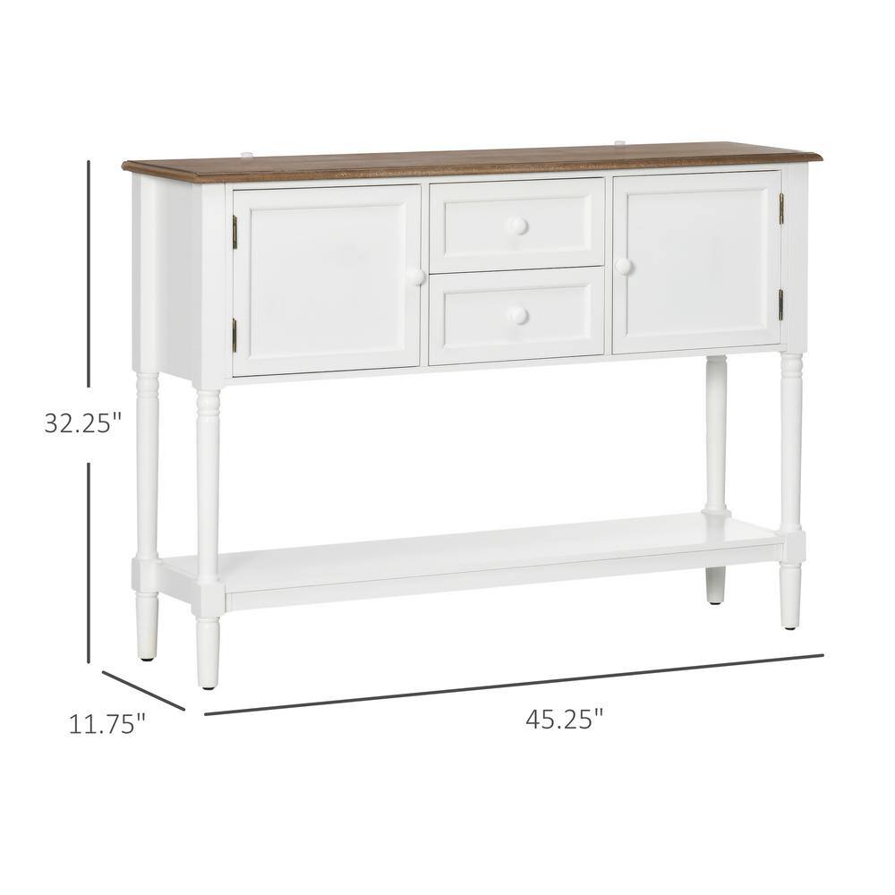 White Wood Console Table with Drawers and Storage Shelf