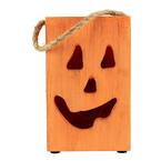 8 in. Orange Wood Jack O Lantern Halloween Candle Holder