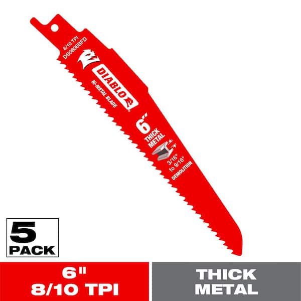 6 in. 8/10 TPI Steel Demon Bi-Metal Reciprocating Saw Blades for Thick Metal Cutting (5-Pack)
