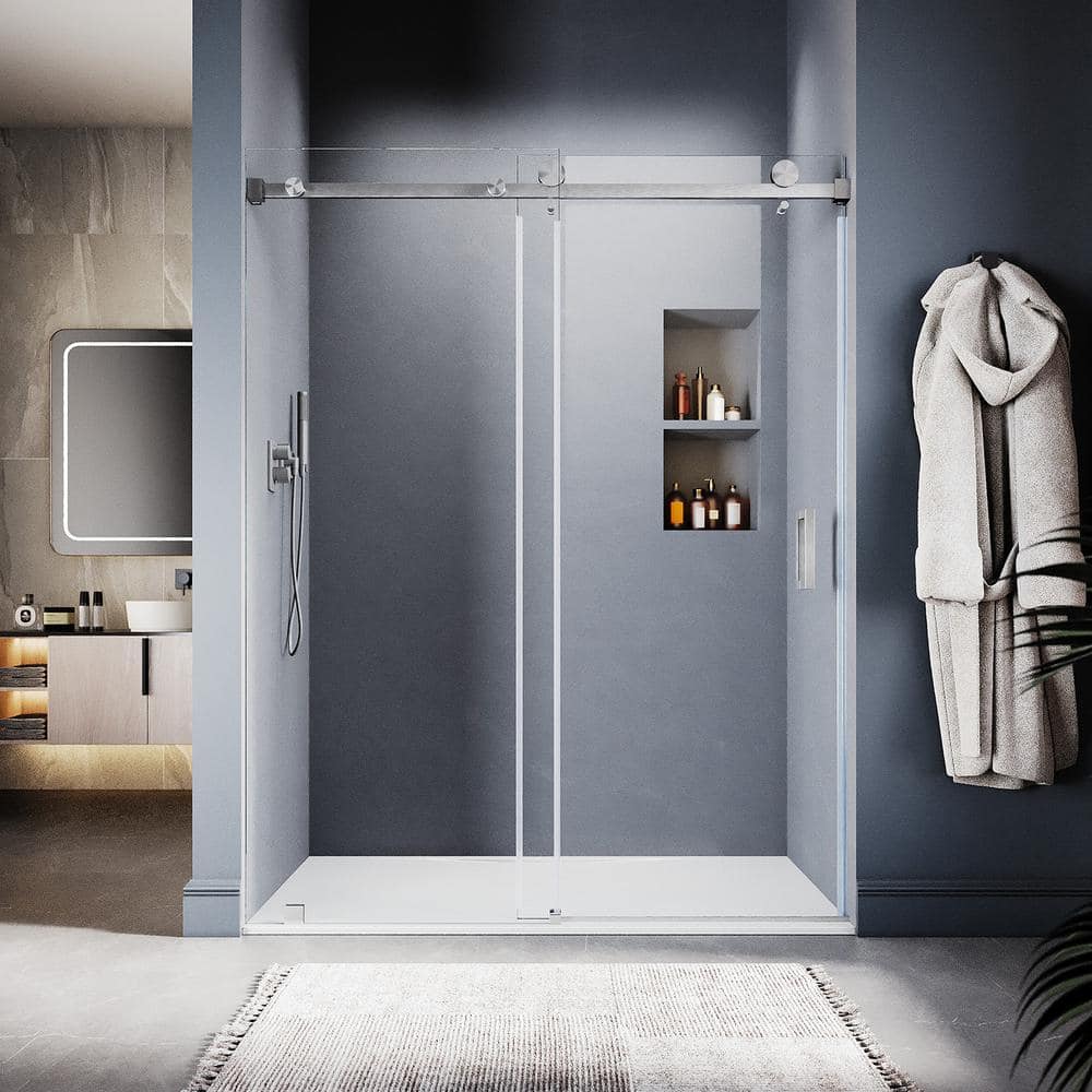 UKS05 50 to 55 in. W x 76 in. H Sliding Frameless Shower Door in Brushed Nickel, EnduroShield 3/8 in. SGCC Clear Glass price history on PriceWatchPro
