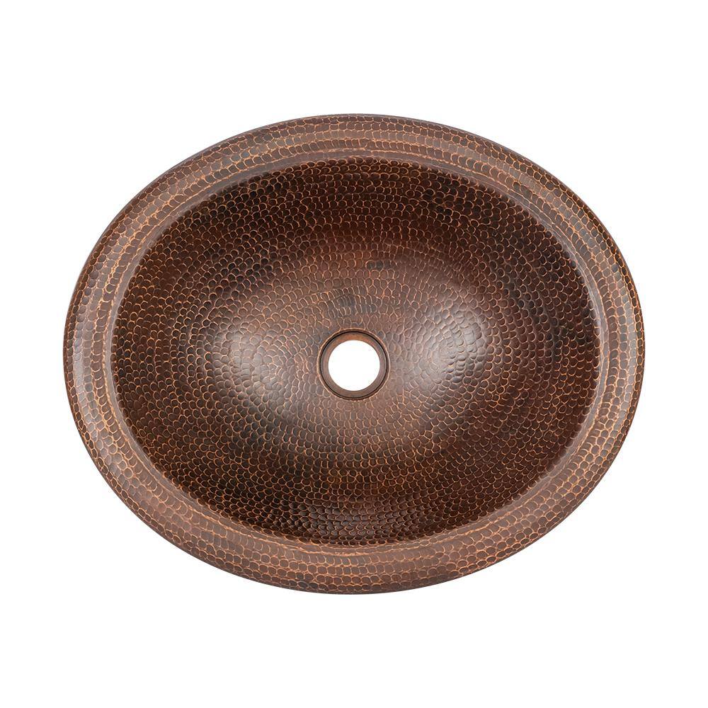 18" Oval Hammered Copper Bathroom Sink with Oil Rubbed Bronze Finish
