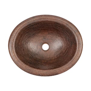 Self-Rimming Wide Rim Oval Hammered Copper Bathroom Sink in Oil Rubbed Bronze