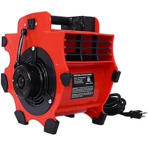 12 in. 3-Speed Heavy-Duty Portable Air Mover Floor Fan and Carpet Dryer in Red with 4 Different Angles