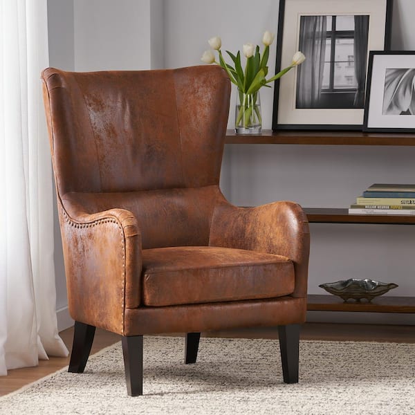 Noble House Lorenzo Brown Polyester High Back Club Chair