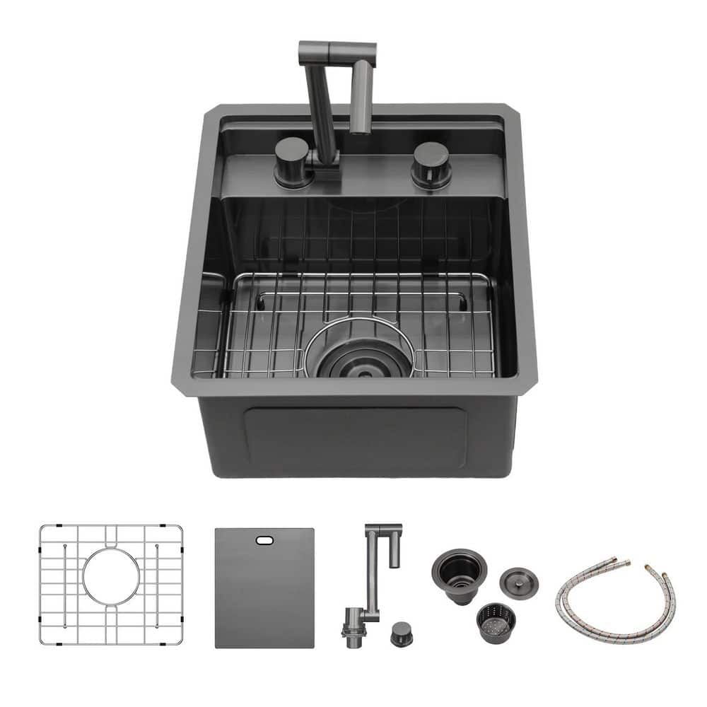 15 in. Gunmetal Black Undermount Bar Sink Single Bowl 16-Gauge Stainless Steel Kitchen Sink with Folding Faucet price history on PriceWatchPro