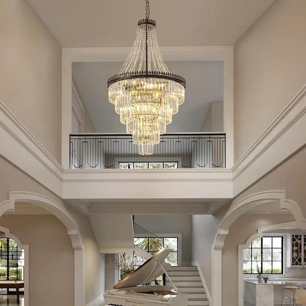 20 in. Black 12-Light Crystal Rustic Chandelier with Remote Control for Kitchen Island Living Room (Bulbs Not Included)