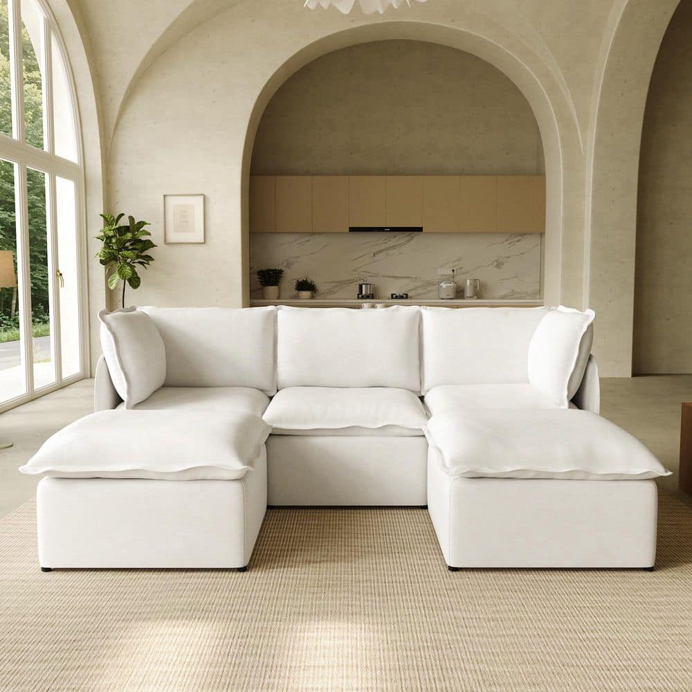Modern Steel 96 in. 5-Piece Polyester Modular Sectional Sofa w/ Washable Cover, Ottomans, Portable for Rentals in Beige price history on PriceWatchPro