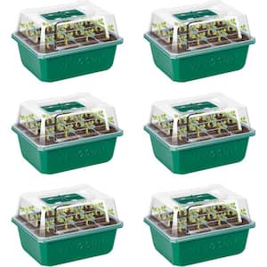 Indoor/Outdoor Reusable 72-Cell Seed Starter Kit Trays with Humidity Dome, Drain Hole (6-Pack)