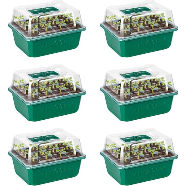 VIVOSUN Indoor/Outdoor Reusable 72-Cell Seed Starter Kit Trays with Humidity Dome, Drain Hole (6-Pack)