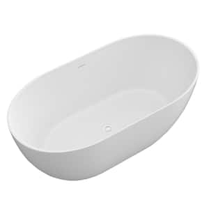 59 in. x 30 in. Acrylic Flatbottom Freestanding Soaking Bathtub in Gloss White with Overflow and Drain