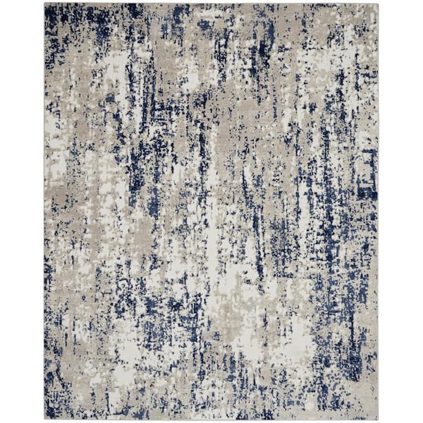 Nourison Cyrus Ivory/Navy 8 ft. x 10 ft. Abstract Contemporary Area Rug