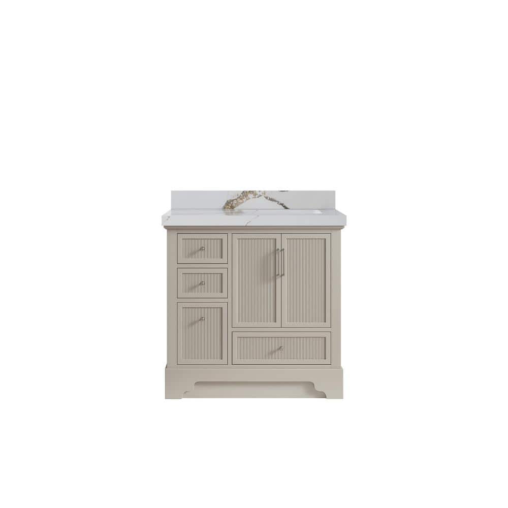 Alys 36 in. W x 22 in. D x 36 in. H Right Offset Single Sink Bath Vanity in Fine Grain with 2 in. Calacatta Gold qt Top price history on PriceWatchPro