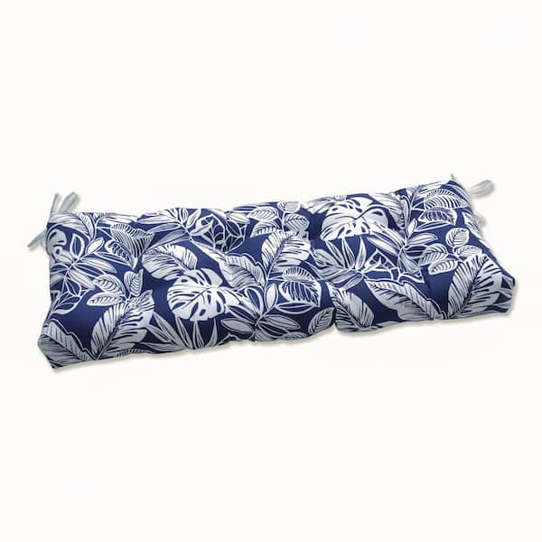 Pillow Perfect Floral Rectangular Outdoor Bench Cushion in Blue