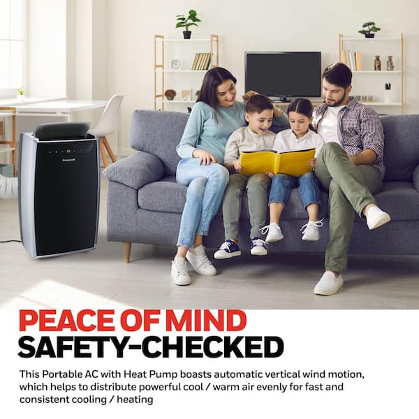 Honeywell - 9,000 BTU Portable Air Conditioner Cools 700 Sq. Ft. with Heater, Dehumidifier and Wi-Fi in Black